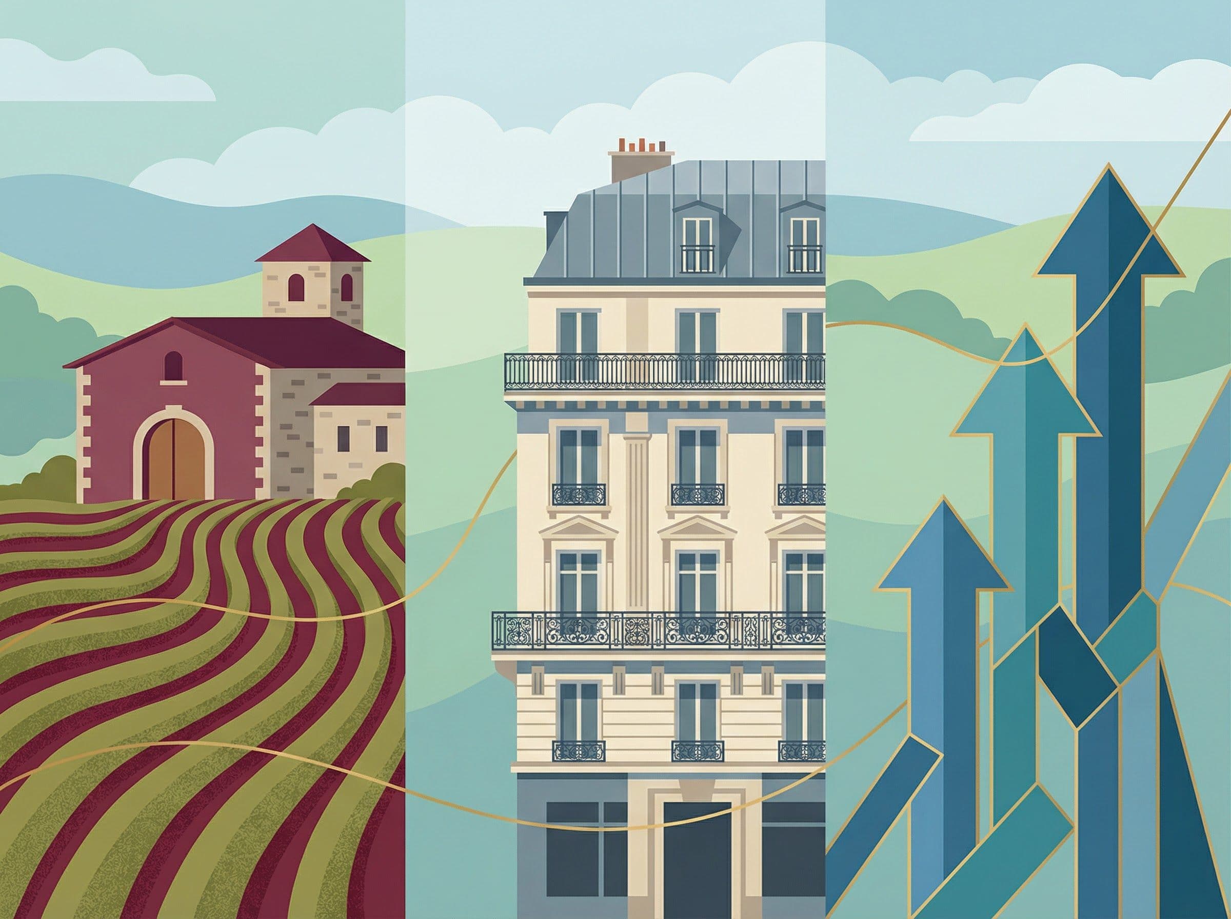 Comparaison entre investissements vignobles, immobilier et bourse
