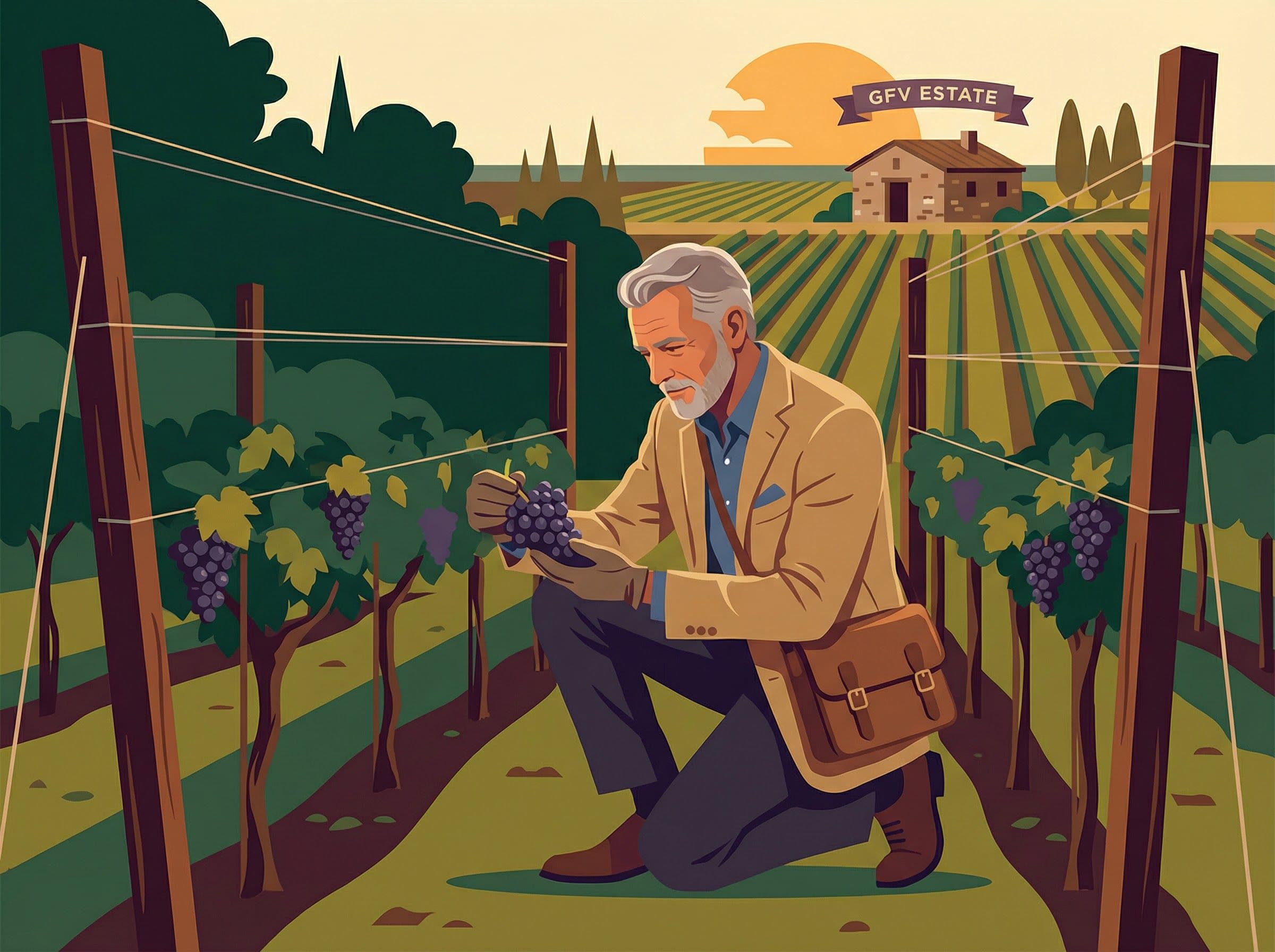 Expert viticole évaluant la qualité des vignes d'un GFV